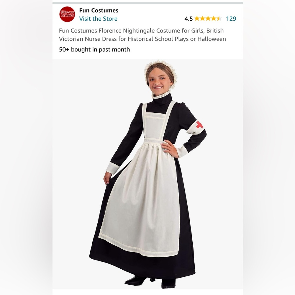 Kids costume. Florence Nightingale or Clara Barton. Size 8